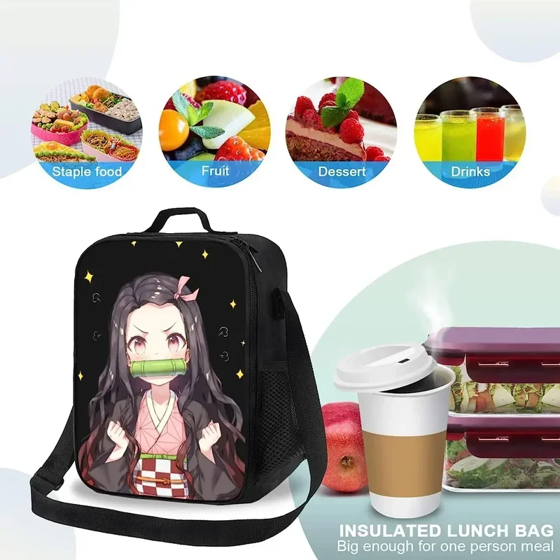 Cartoon Nezuko Lunch Box for Women Boys Girls Insulated Lightweight Tote Bag Large Capacity Cooler Bag for School Work Picnic