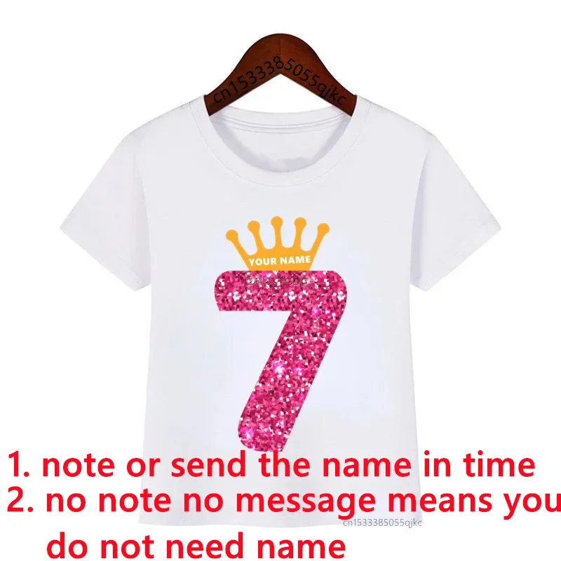 Crown Birthday Number Printed T-Shirt Kids Birthday Girl T-Shirt Custom Number Name Funny Cute Gift T-Shirt