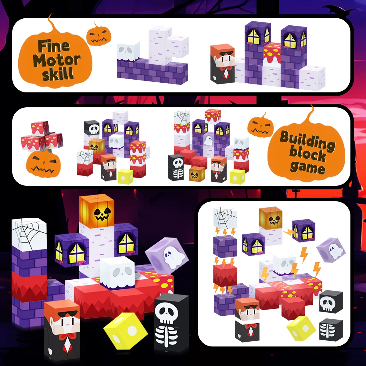 27 SZT. Magnetyczne klocki konstrukcyjne o tematyce Halloween w metalowej pudełko, puzzle 3D, prezenty na Halloween i Boże Narodzenie