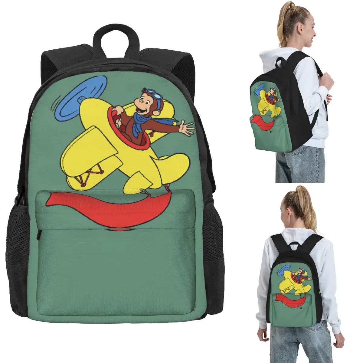 

Рюкзаки «Любопытный Джордж в самолете» для мальчиков и девочек, сумка для книг, большая вместительная школьная сумка для студентов, рюкзак для ноутбука, сумка на плечо