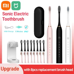 Xiaomi escova de dentes elétrica ipx7 à prova dwaterproof água 6 engrenagens branqueamento escova de dentes recarregável automático adulto poderosa escova de dentes inteligente