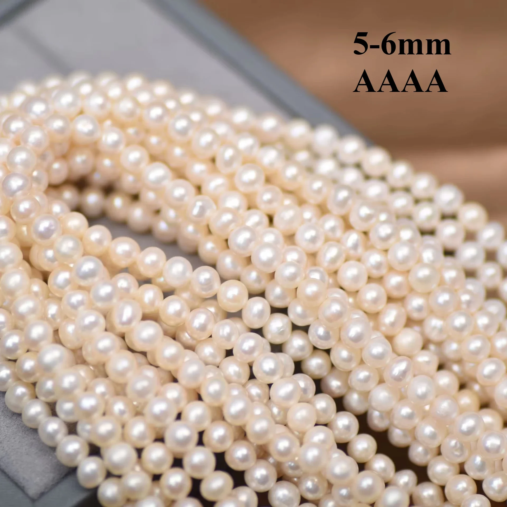 

5-6mm 4A Radiant Mirror-Finish Gem Natural Freshwater White Pearl Round Bead Gift Jewelry Make DIY Necklace Bracelet Accessories