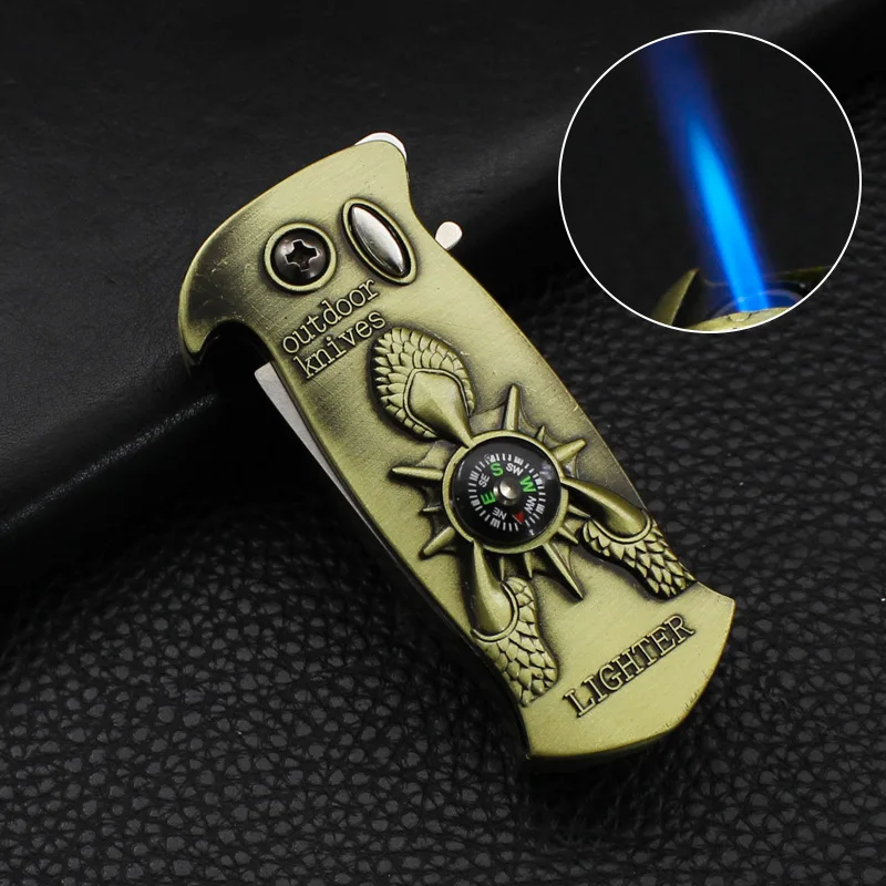 Creative metal lighter Metallic Multifunctional Windproof direct charge Cigarette igniter With a compass Cigarette accessories