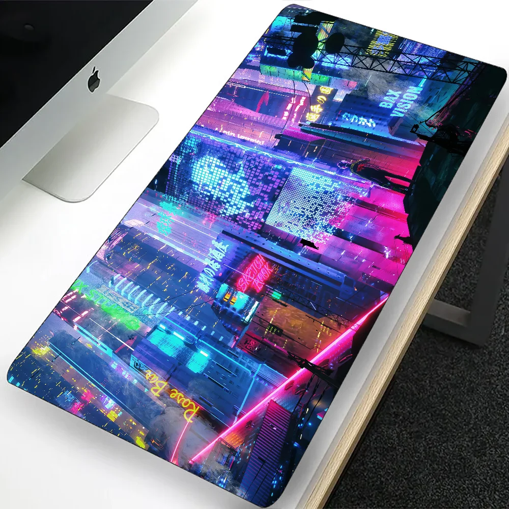 Anime Neon City Large Gaming Mouse Pad Computer Mousepad PC Gamer Laptop Mouse Mat Office Mausepad XXL Keyboard Mat Desk Pad