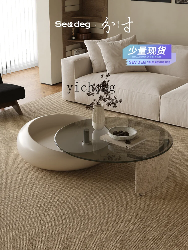 Zk  Minimalist round Rotating Coffee Table Living Room Home Designer High-End Glass Coffee Table Simple Modern