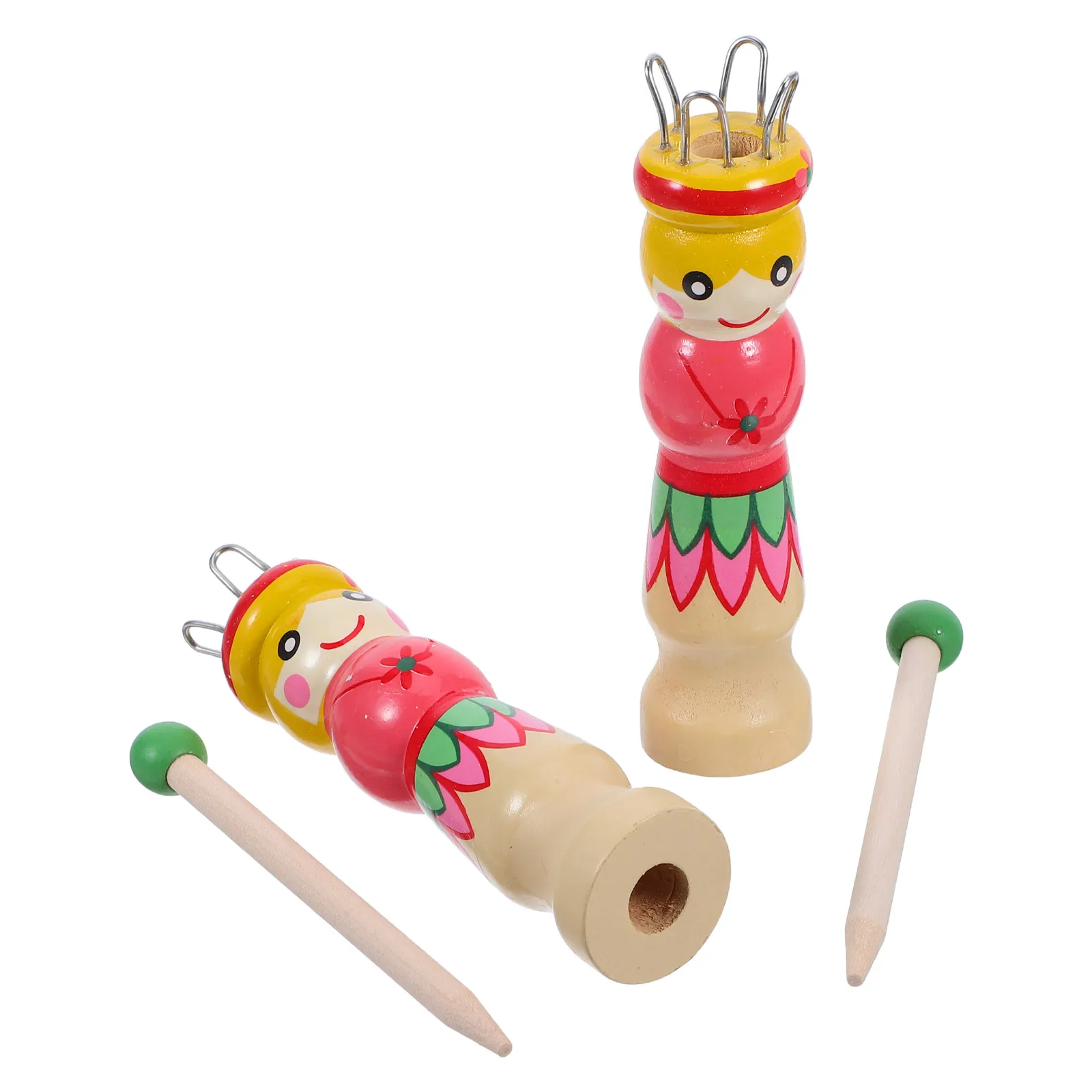 

2 Sets Wooden Knitting Tools Hand Operated Device for Kids Beginner Craft Projects Smooth Surface Fiber Practice