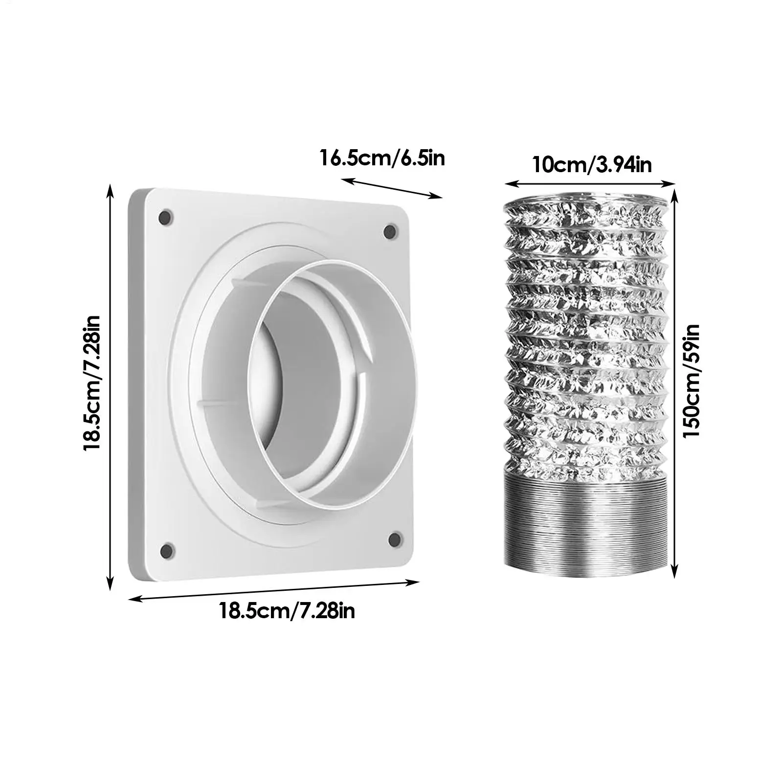 Portable AC Vent Kit Aluminum Foil Duct Hose Adjustable Wall Flange Plate with Connector Clamp Seal Ring for Air Conditioner
