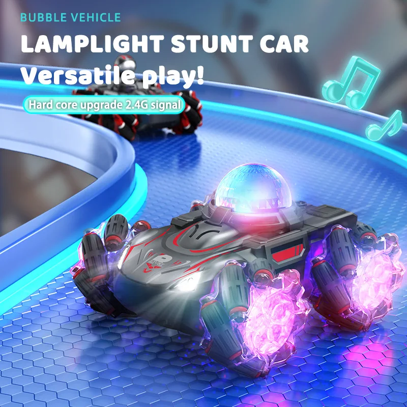 Children's double-sided stunt drift remote control car four-wheel drive off-road vehicle light music 2.4G car toys