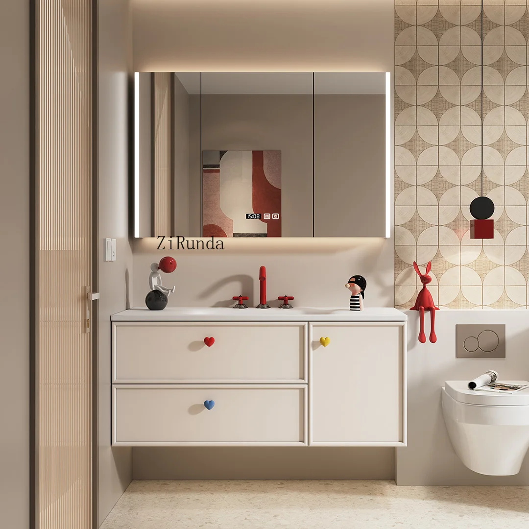   Badkamerkast combinatie eiertype keramische geïntegreerde wastafel