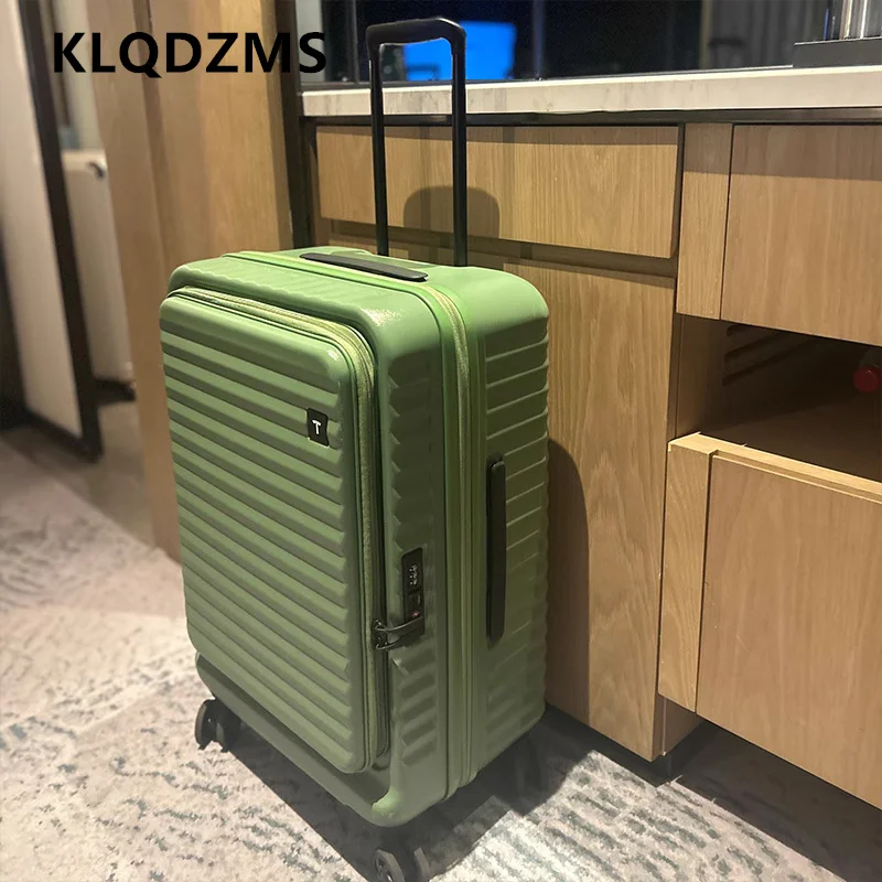 

KLQDZMS Men's Suitcase Front Opening Laptop Boarding Case USB Charging Trolley Case 20"24"28 Inch PC Women's Cabin Luggage