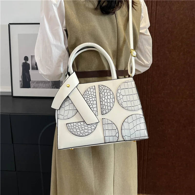 حقيبة كتف مرقعة لعام 2025، محفظة بمقبض علوي على الموضة للنساء، حقيبة كروس مزخرفة، حقيبة يد بسيطة ليلاً ونهارًا #4