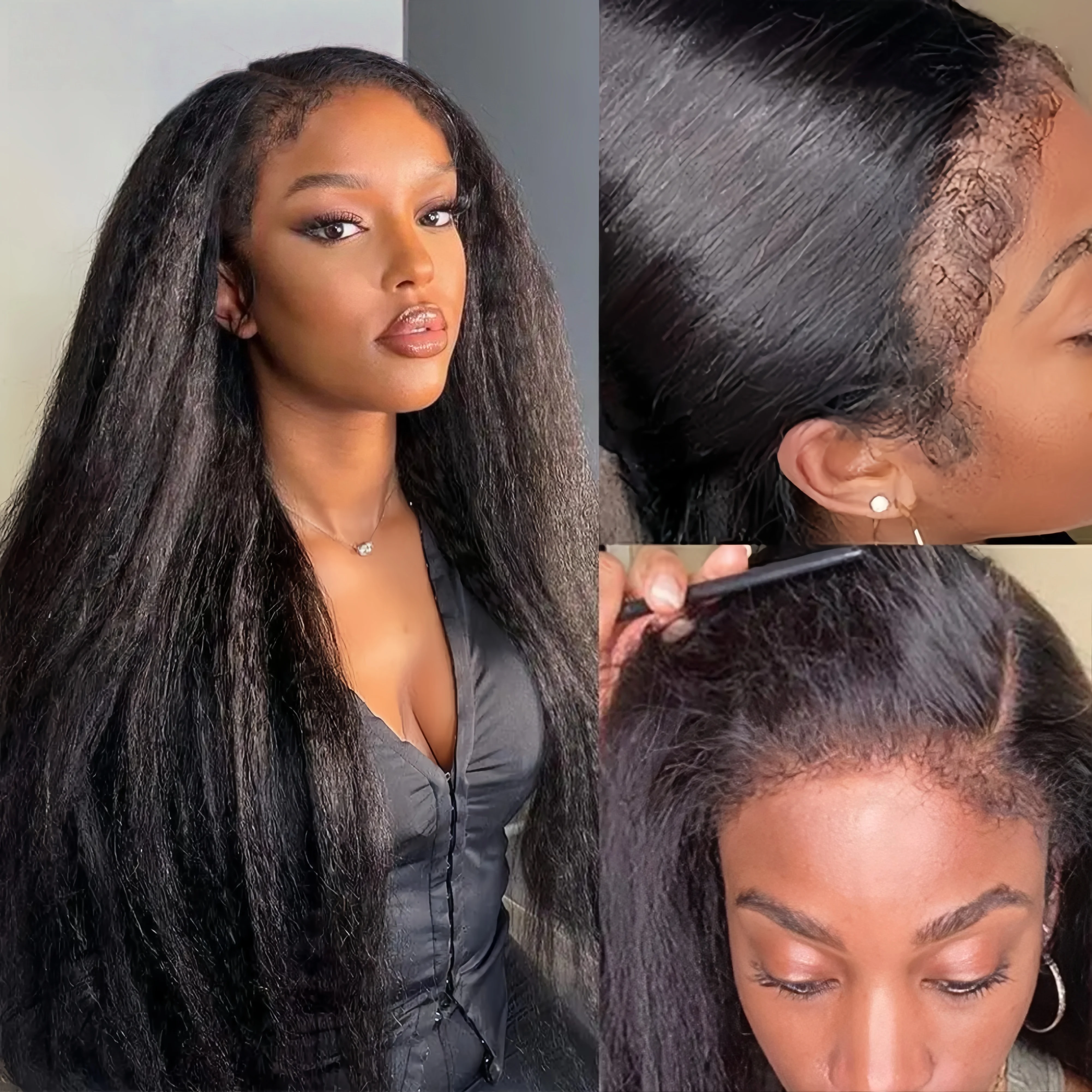 

Kinky Straight Real HD Full Lace Wigs Human Hair Brazilian Yaki Straight HD Lace Frontal Wig Pre plucked For Black Women