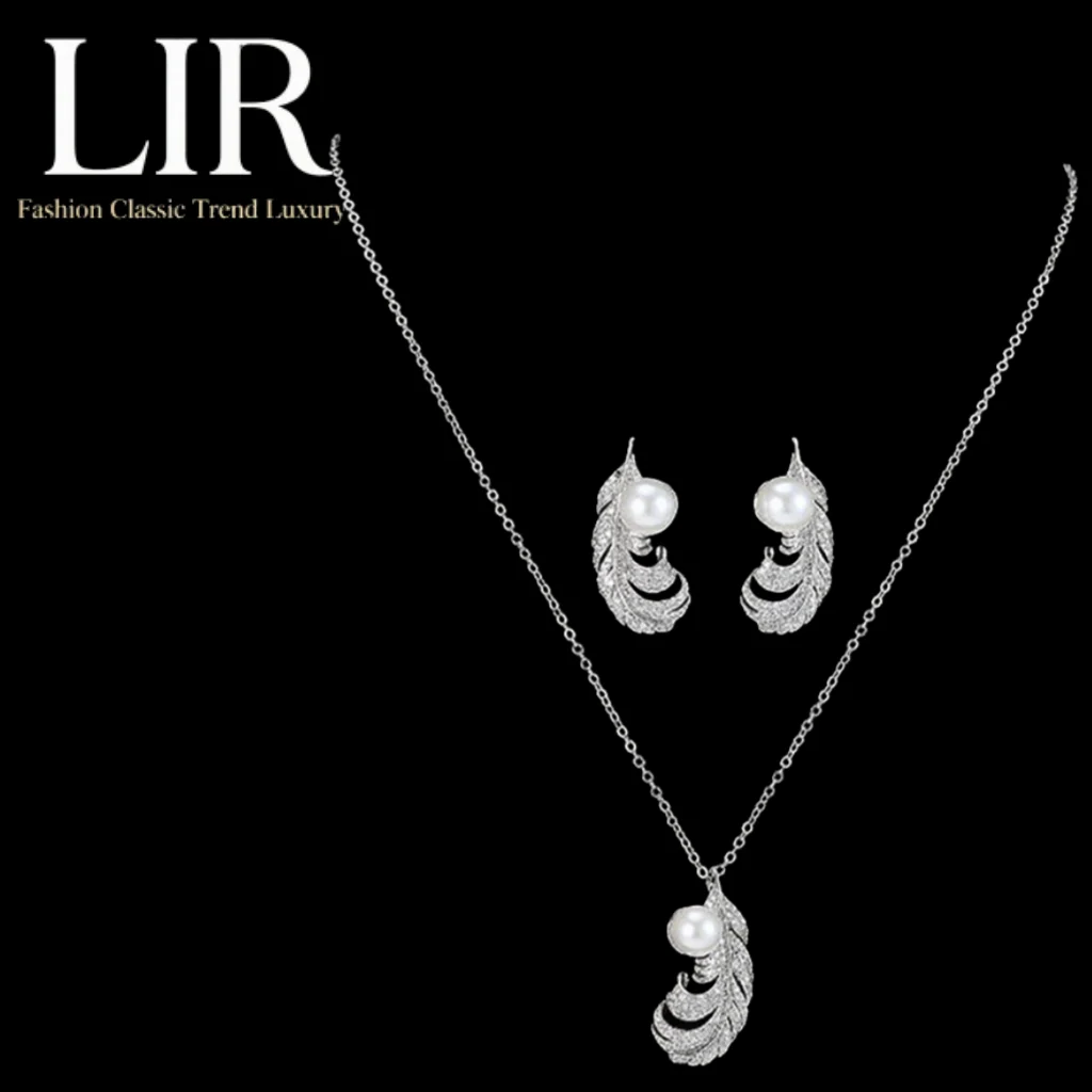 

Комплект ювелирных изделий LIR высокого класса: ожерелье и серьги с перьями, циркон AAA, изысканная роскошь, женские
