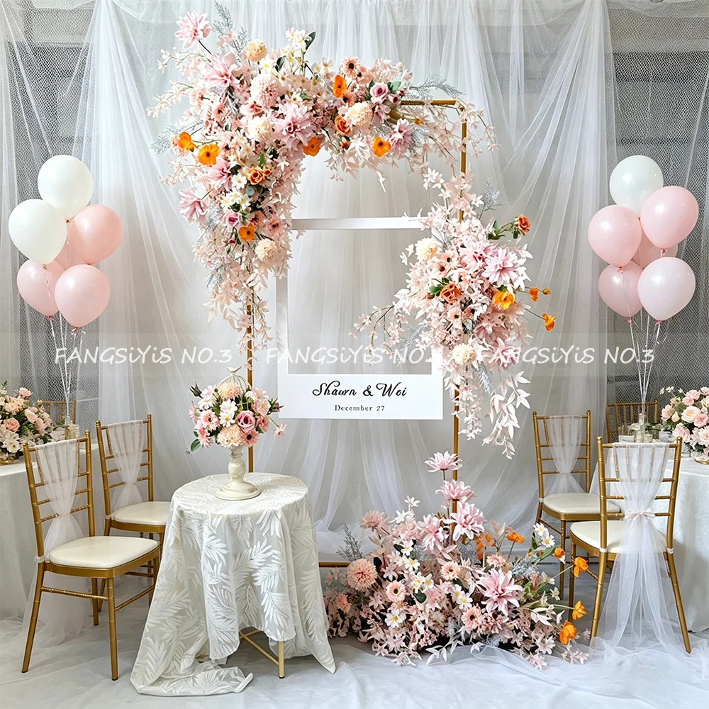 

Индивидуальная розовая цветочная композиция, искусственная цветочная гирлянда, настенный угловой цветочный декор, декор для свадебной арки, приветственный знак