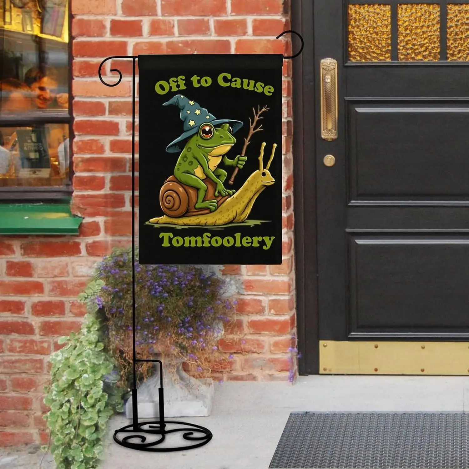 Frog Wizard Snail Ride Garden Flag 12 X 18 Inch Double Sided Outside Outdoor Decoration kkz
