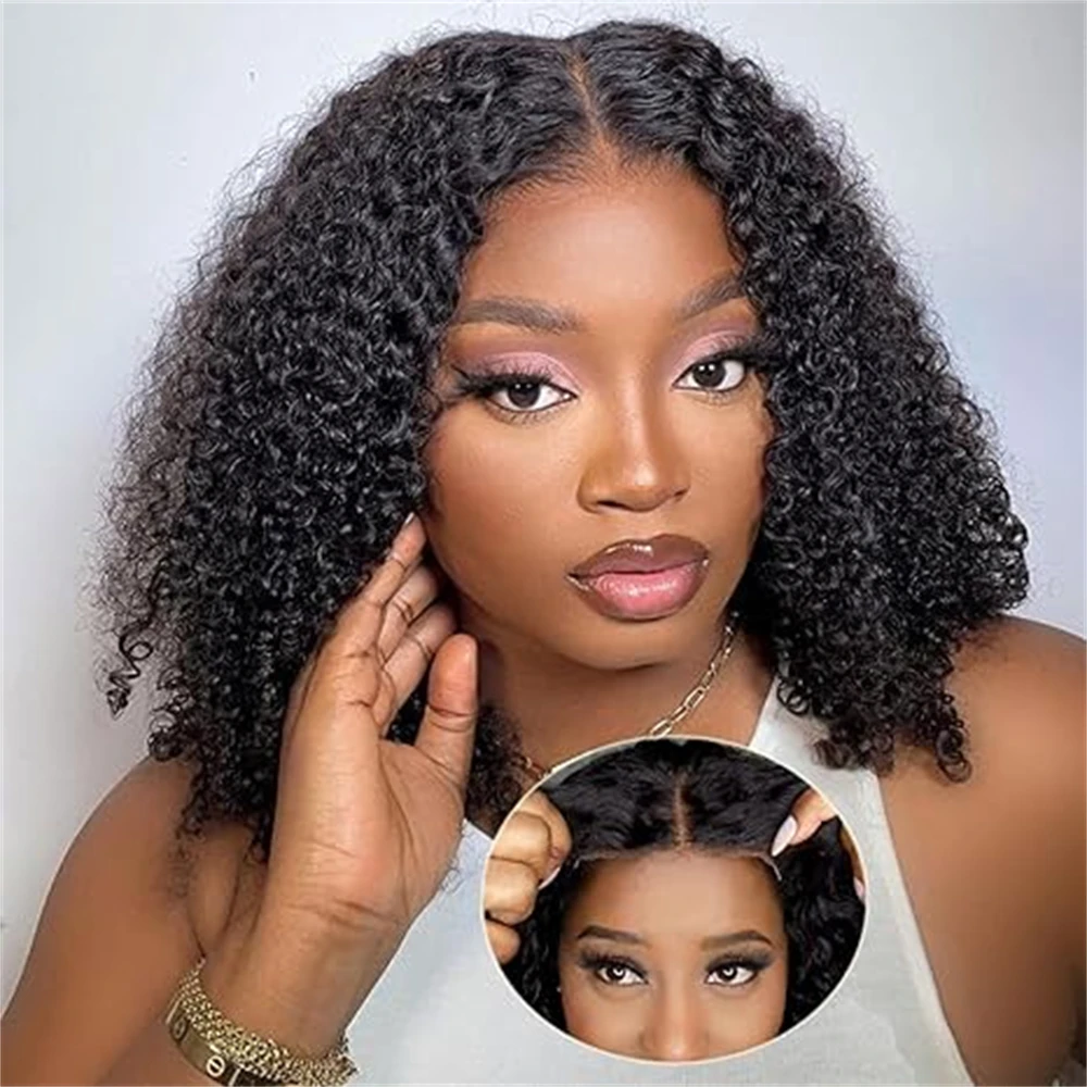 

Put On And Go 4x4 Bob Lace Front Wigs 180% Density Kinky Curly Pre Cut 4x4 Lace Closure Wig Kinky Curly Glueless Wigs