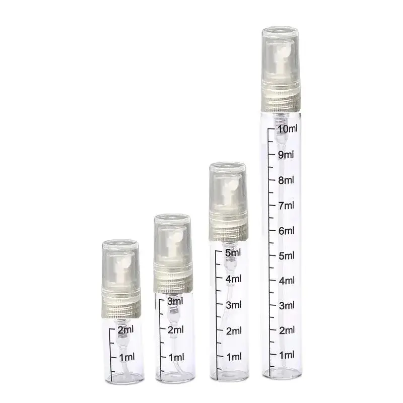 

50Pcs Mini Perfume Bottle 2ml 3ml 5ml 10ml Clear Spray Pump With Scale Glass Clear Bottle Portable Packing Atomizer Spray Bottle