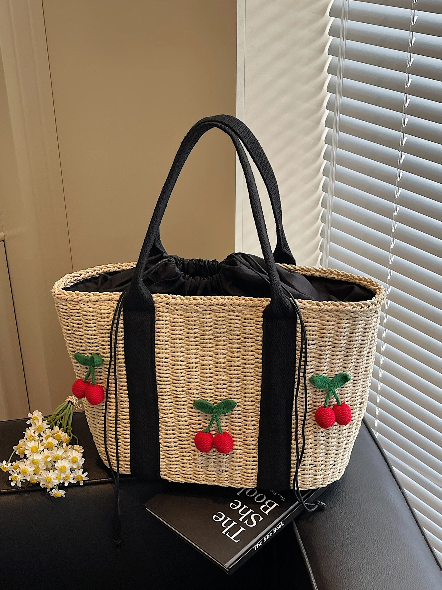 

Women's Bag Summer New Trendy Straw Weaving Travel Beach Handags Korean Casual Large Capacity Unique Design Rectangle Bag