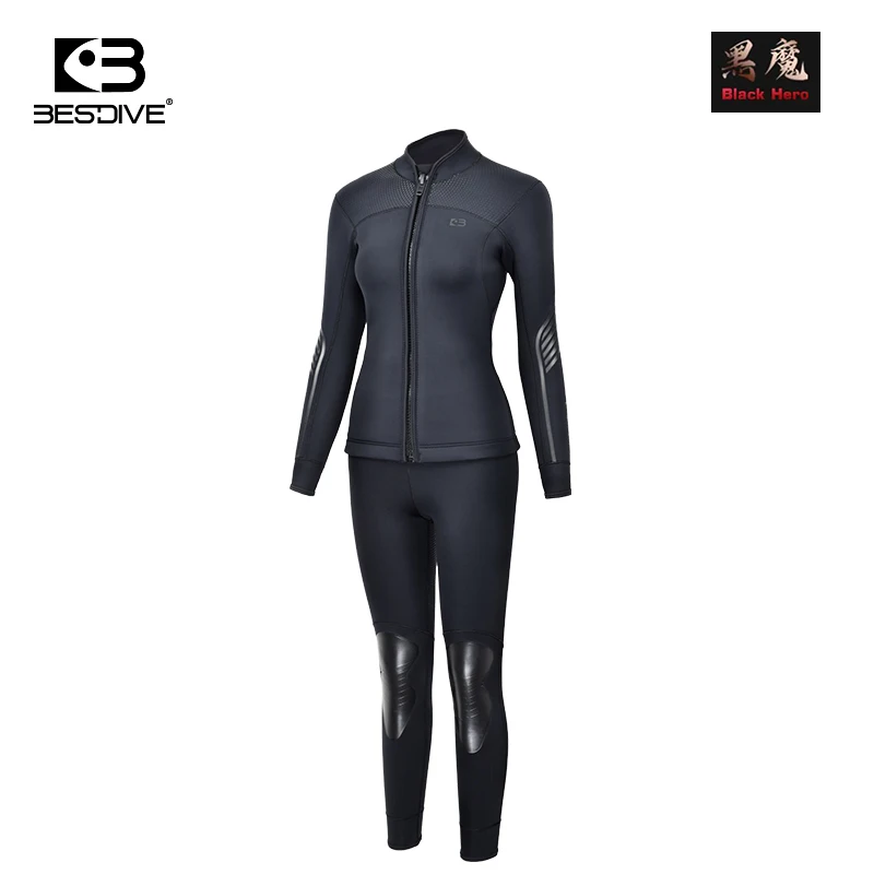 Bestdive Black Hero 2-Piece Women's Wetsuit Zipper Jacket 2.5mm 3.5mm 5mm Yamamoto Neoprene Scuba Suit Top & High Waisted Pants