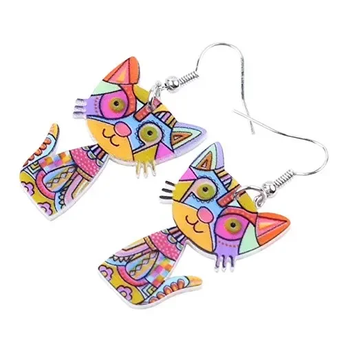 Vintage Acrylic Cat Dangle Earrings Colorful Resin Animal Drop Earrings for Women Seaside Vacation Prom Jewelry Gift