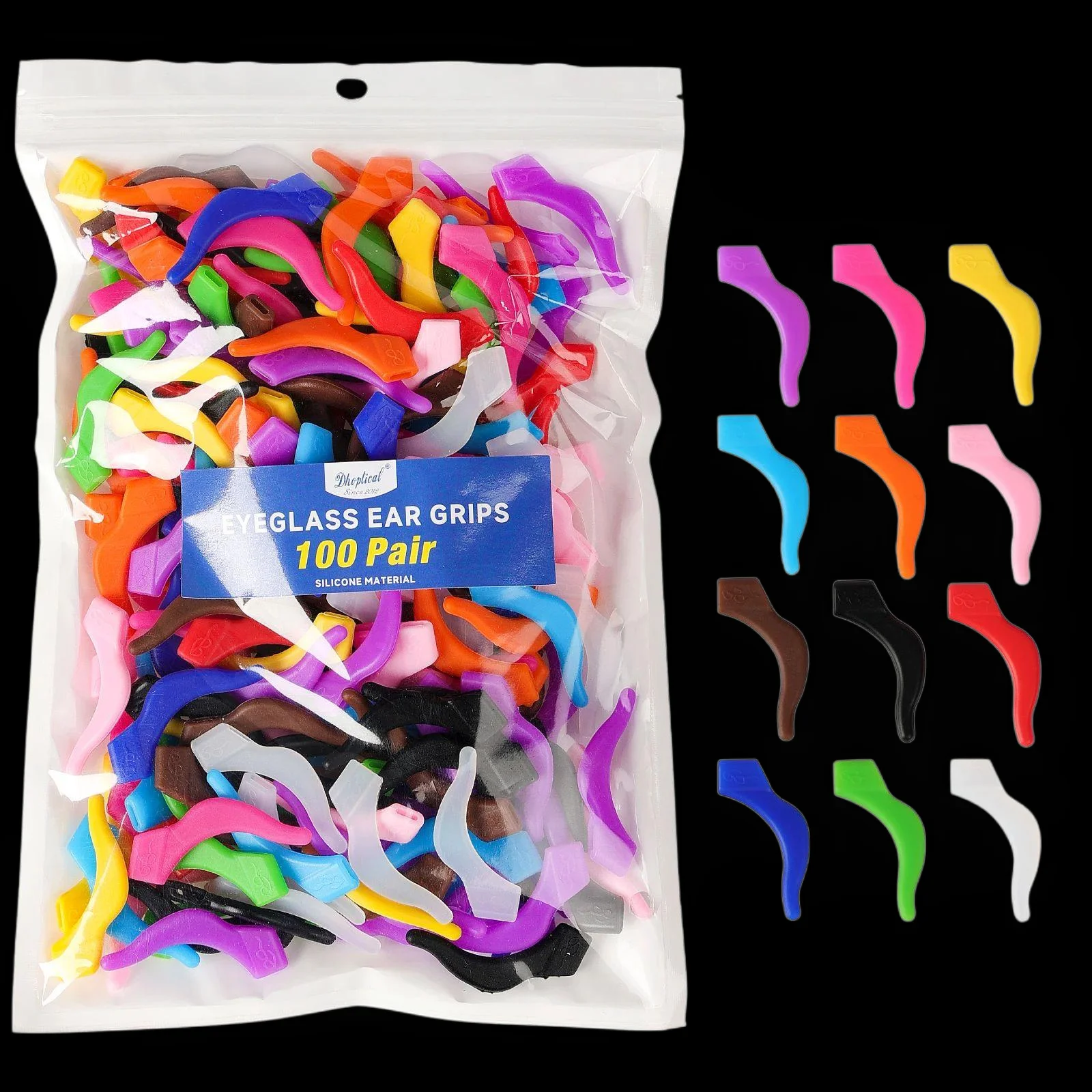 

100 Pair Eyeglasses Ear Grips glasses anti-slip, comfortable Silicone elastic Eyewear temple tips sleeve retainer by dhotical