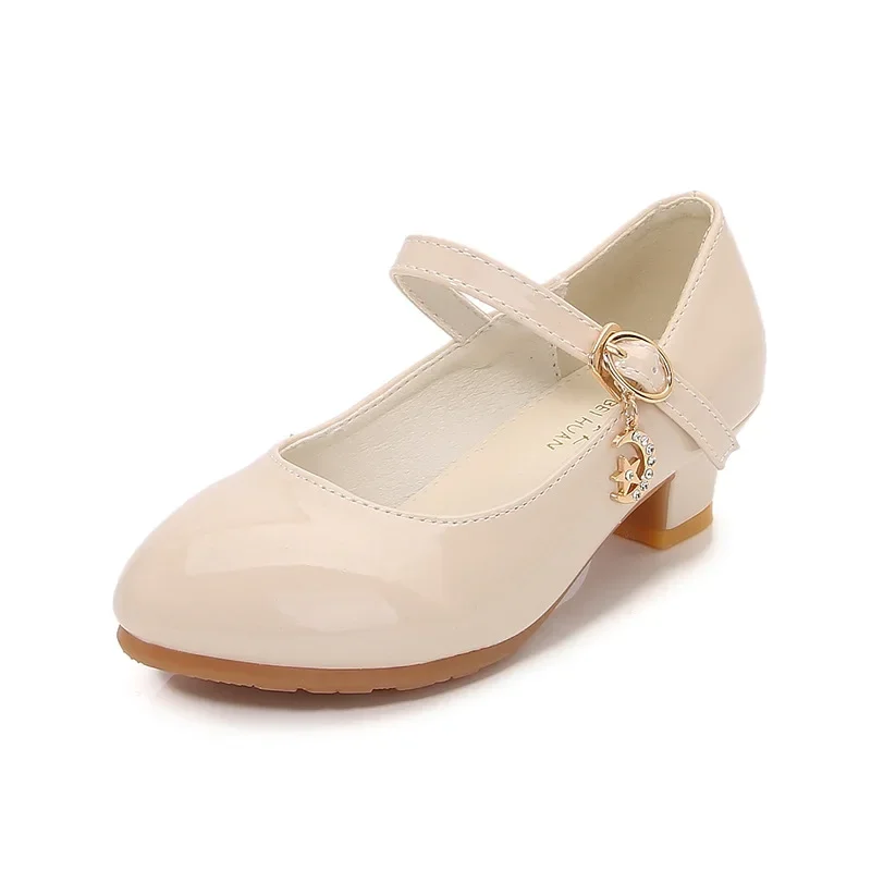 

Pearl White Girls Shoes Children's Wedding High Heels 2023 Autumn New British Style Kids Patent Leather Soft Sole Princess Shoes