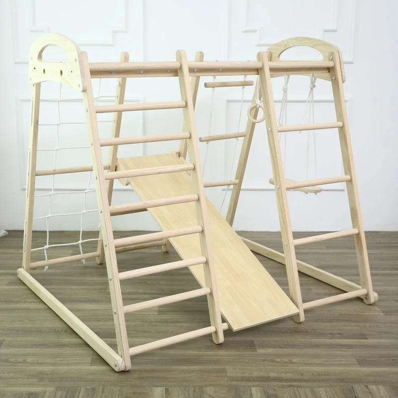 Children's Solid Wood Climbing Frame Indoor Baby Wooden Slide Swing Rock Climbing Combination Household Small Amusement Park Fam