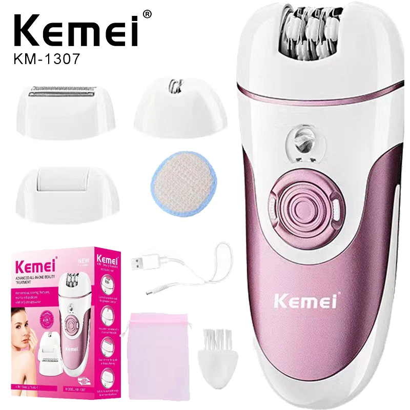 Kemei hair removal device four in one women's care set KM-1307 multi in one hair removal blade, hair removal blade, foot grinder