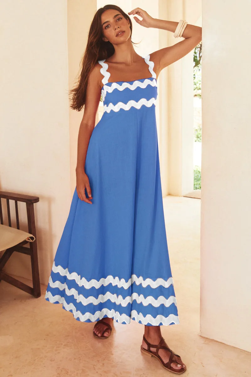 

Summer Holiday Women Striped Long Maxi Dress Lady High Waist Backless Evening Dresses Sleeveless Contrast Colors Vintage Dresses