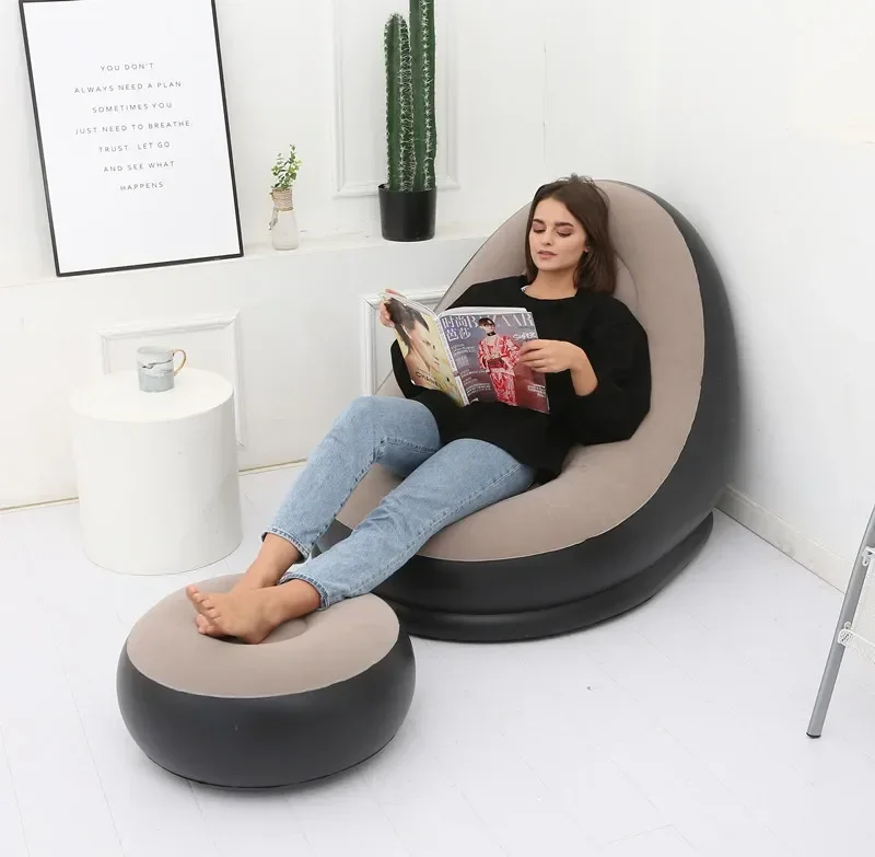 

Inflatable Sofa With Foot Pad Lazy European and American Style Flocking Bed Outdoor Furniture Portable Single Sofa Couch Chair