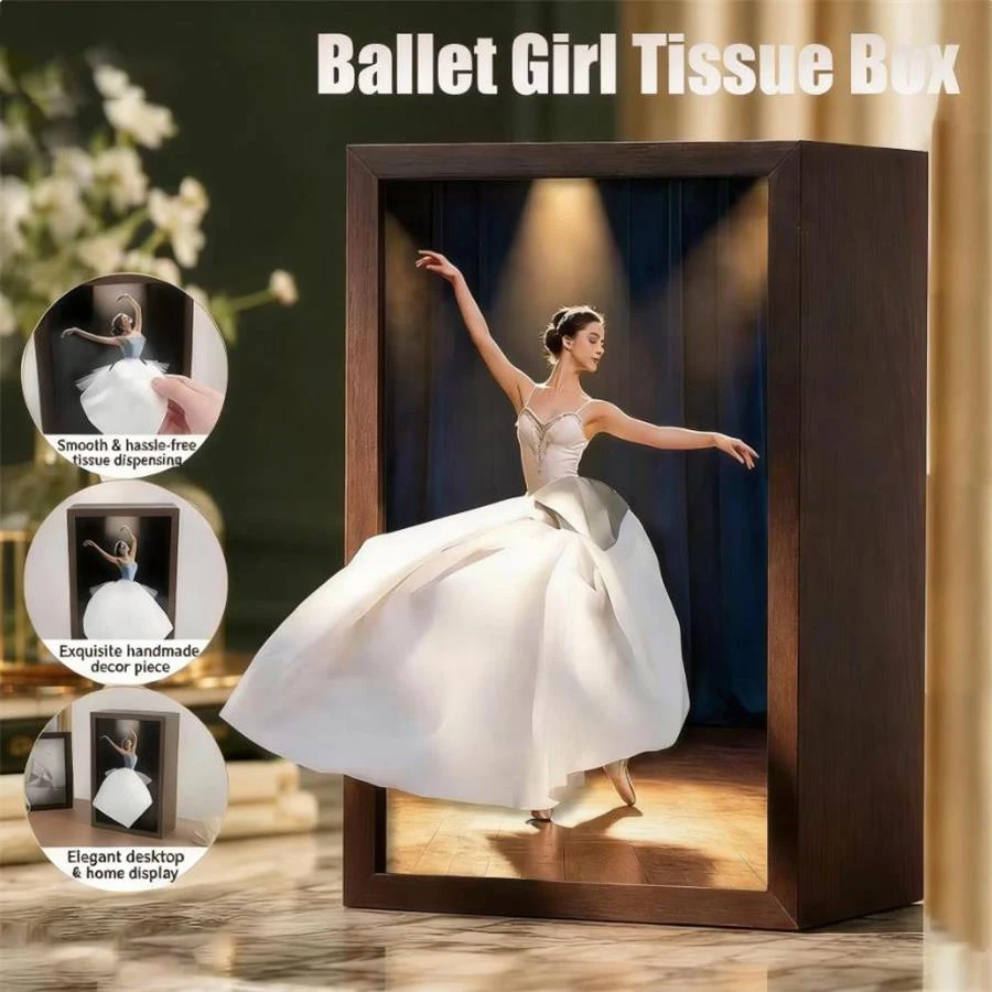 Girl Dress Napkin Dispenser Wooden Ballet Dancer Tissue Box Cover Skirt Desktop Holder Decorative for Bathroom Living Room