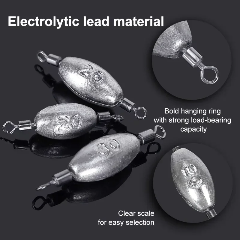 Fishing Weights Sinkers, Inline Weights Trolling Sinkers Quick Swivel Weight Sinker Olive-Shaped Lead Pendant with Double Swivel image 6