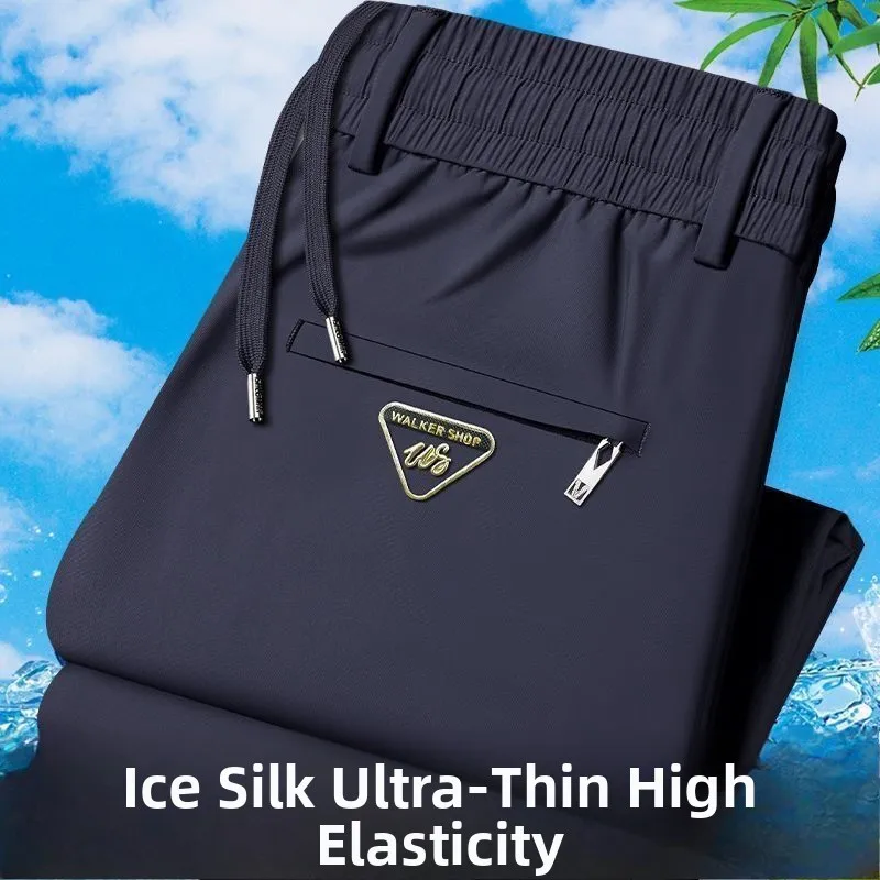 Ice Silk Men's Casual Pants Ultra-Thin Quick-Drying Sporty Loose High Elasticity Cool Feeling Breathable Straight Leg Trousers