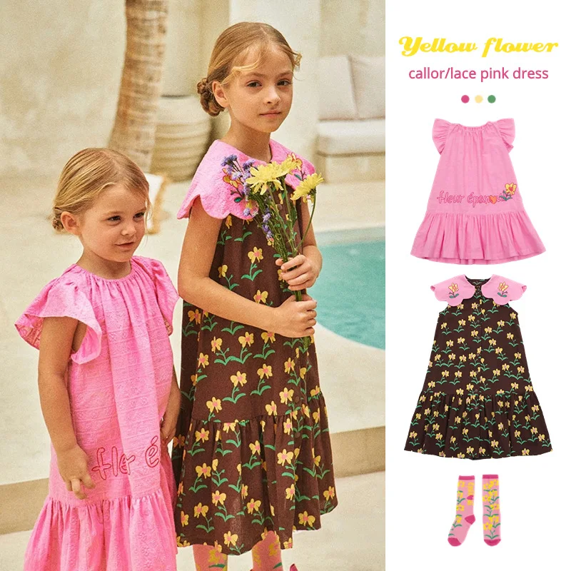 

BEBEBEBE Korean Children's clothes 2024 Summer Fashion Princess Baby Dress New Girls' Dress Short-sleeved Kids Top Set 2-8 years