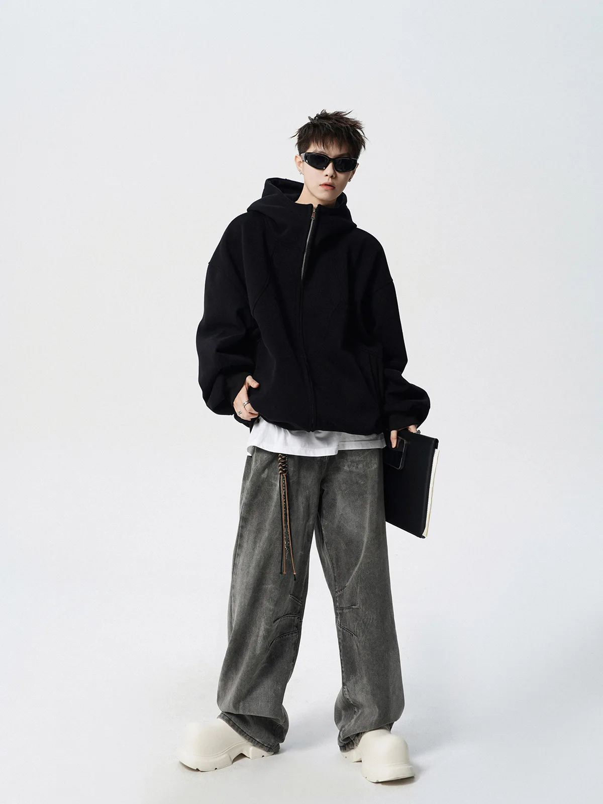 American Deconstruction Hooded Jacket Men's Winter Splicing Sweater High Street Velvet Couple Hoodie