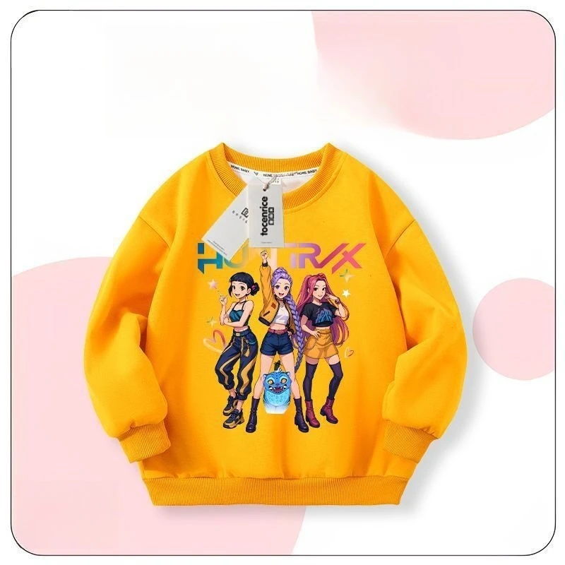 KPop شيطان الصيادين فتاة Crewneck البلوز الخريف الاطفال ملابس رياضية رقيقة هوديي الأطفال طويلة الأكمام البلوفرات القمم رياضية #4