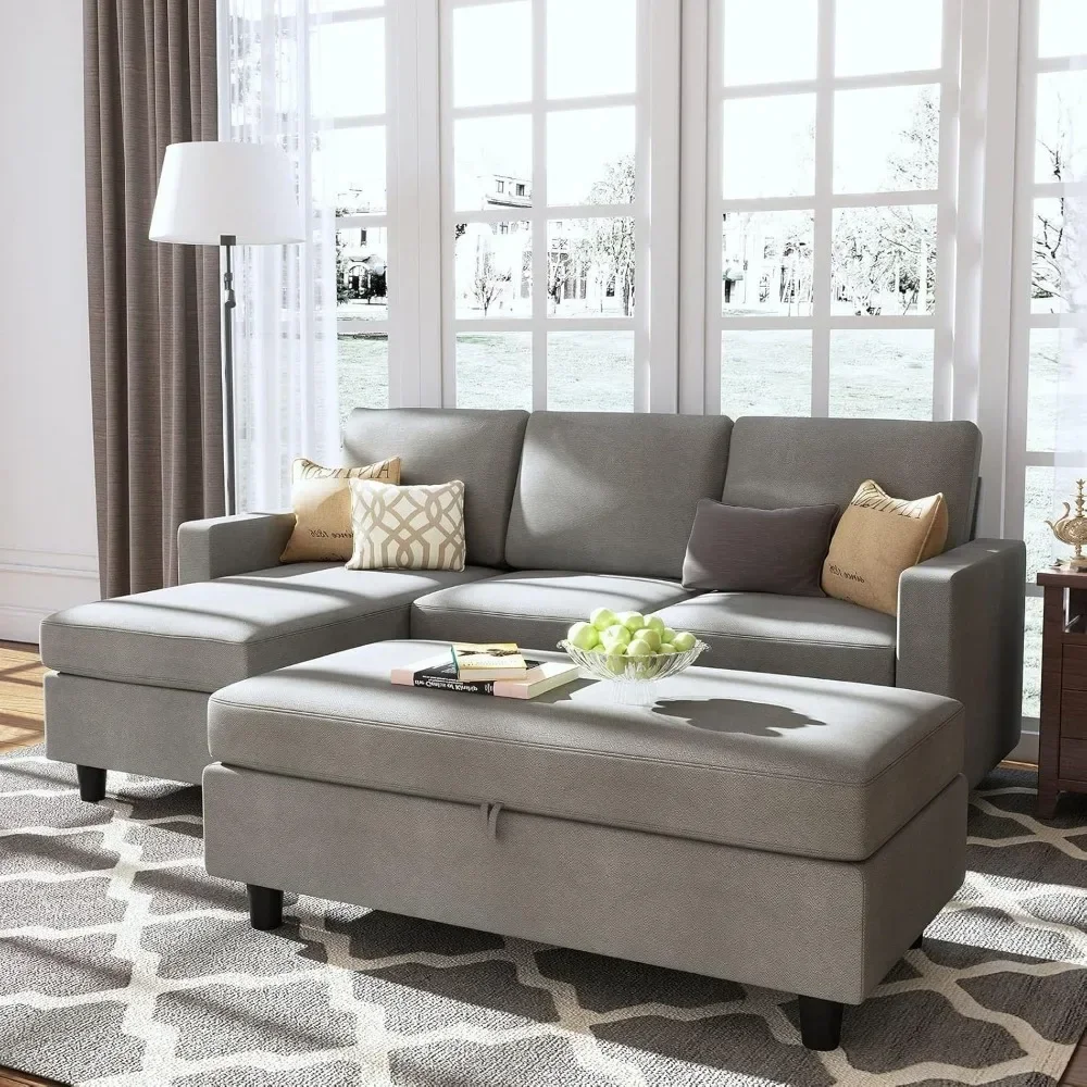 

Grey Sectional Couch with Ottoman, Convertible L Shaped Sectional Sofa Set Sectionals with Left or Right Facing Chaise