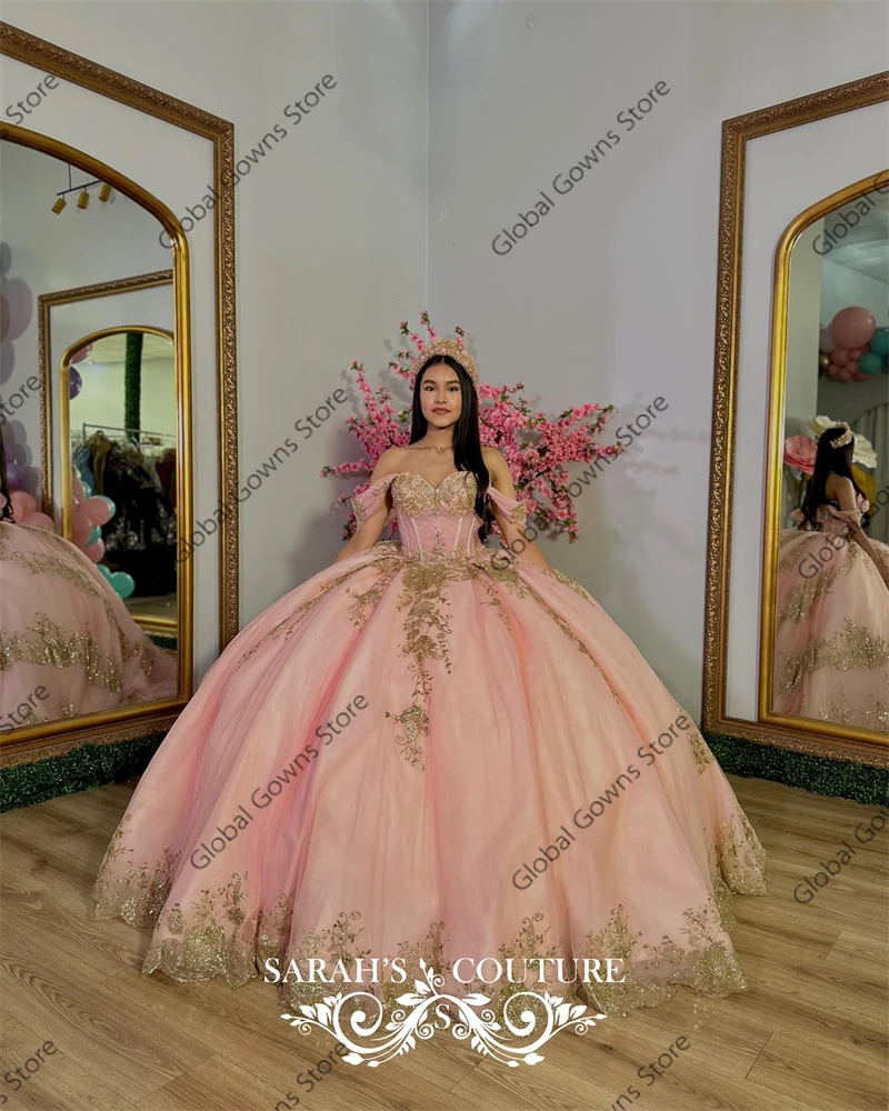 Abito da ballo rosa con spalle scoperte abiti da Quinceanera per ragazze abiti da festa celebrità con perline Appliques Graduation Vestido