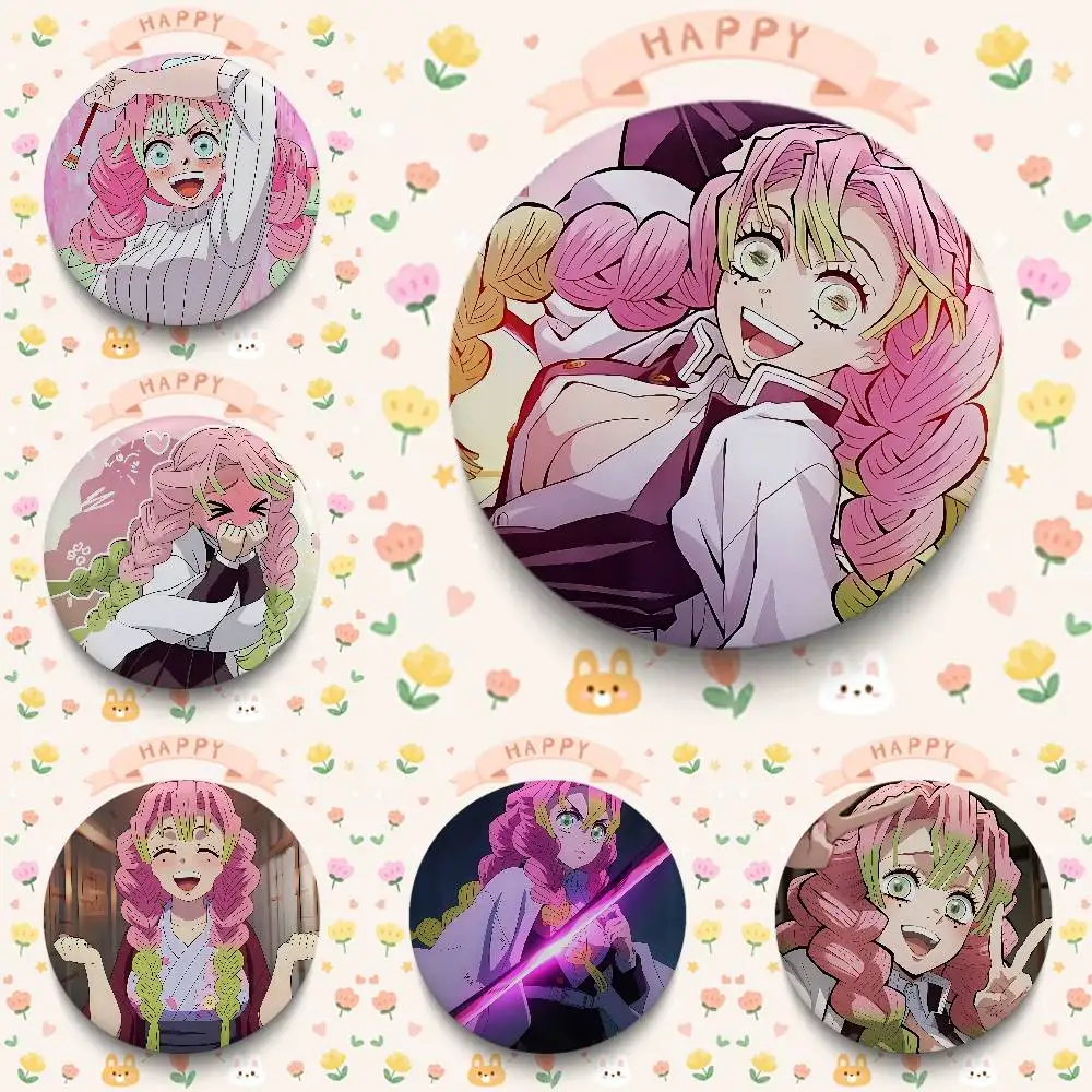 Cute K-Kanroji Mitsuri Badges 25 32 44 58 75 Mm Round Cosplay Pin Bag Decor Fans Collect Friends Gifts Brooch Souvenir
