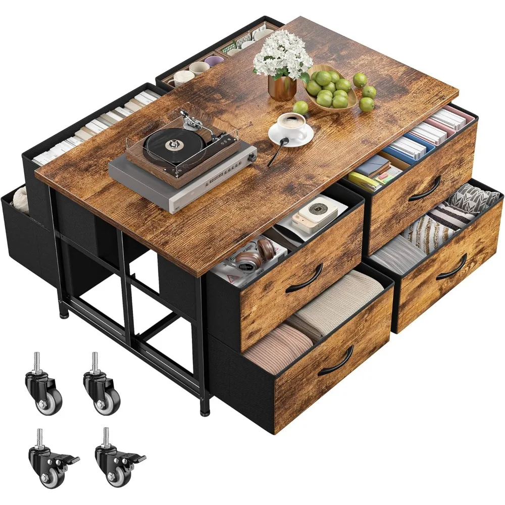 

Preferred Coffee Table with Storage, Modern Coffee Tables for Living Room with 4 Wheels, Center Table with Fabric Drawer and Lar
