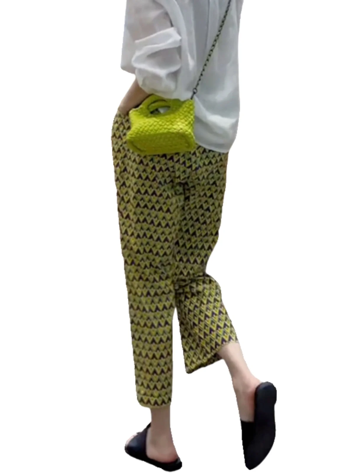 Summer Casual Floral Print Straight Leg Nine-Piece Pants Women's High Waist Korean Sle Commute ket Detail Thin Fabric