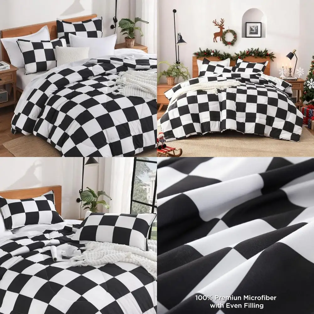 

Черно-белый клетчатый комплект постельного белья размера Queen для подростков, легкое одеяло из микрофибры из трех предметов