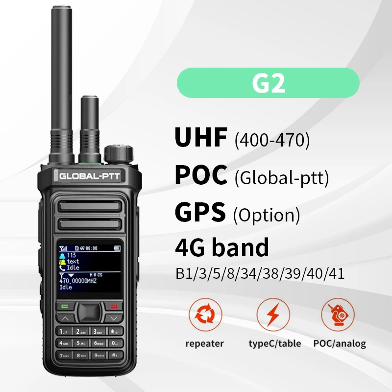 글로벌 PTT G2 워키토키 POC + UHF 라디오 폰, 4G 장거리 통신 햄 스테이션, 모바일 휴대용 양방향 라디오 