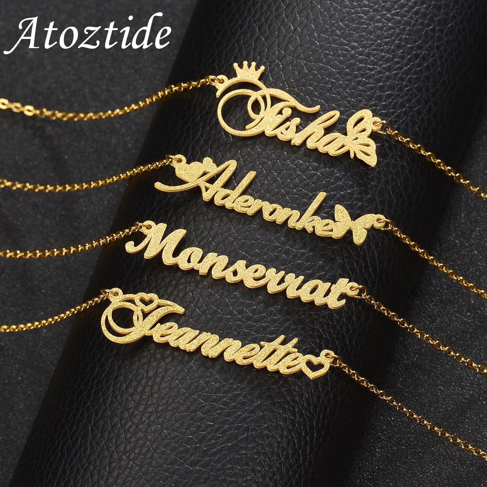 

Atoztide Personalized Customized Frosted Name Necklace Stainless Steel for Women Heart Butterfly Choker Pendant Jewelry Gift