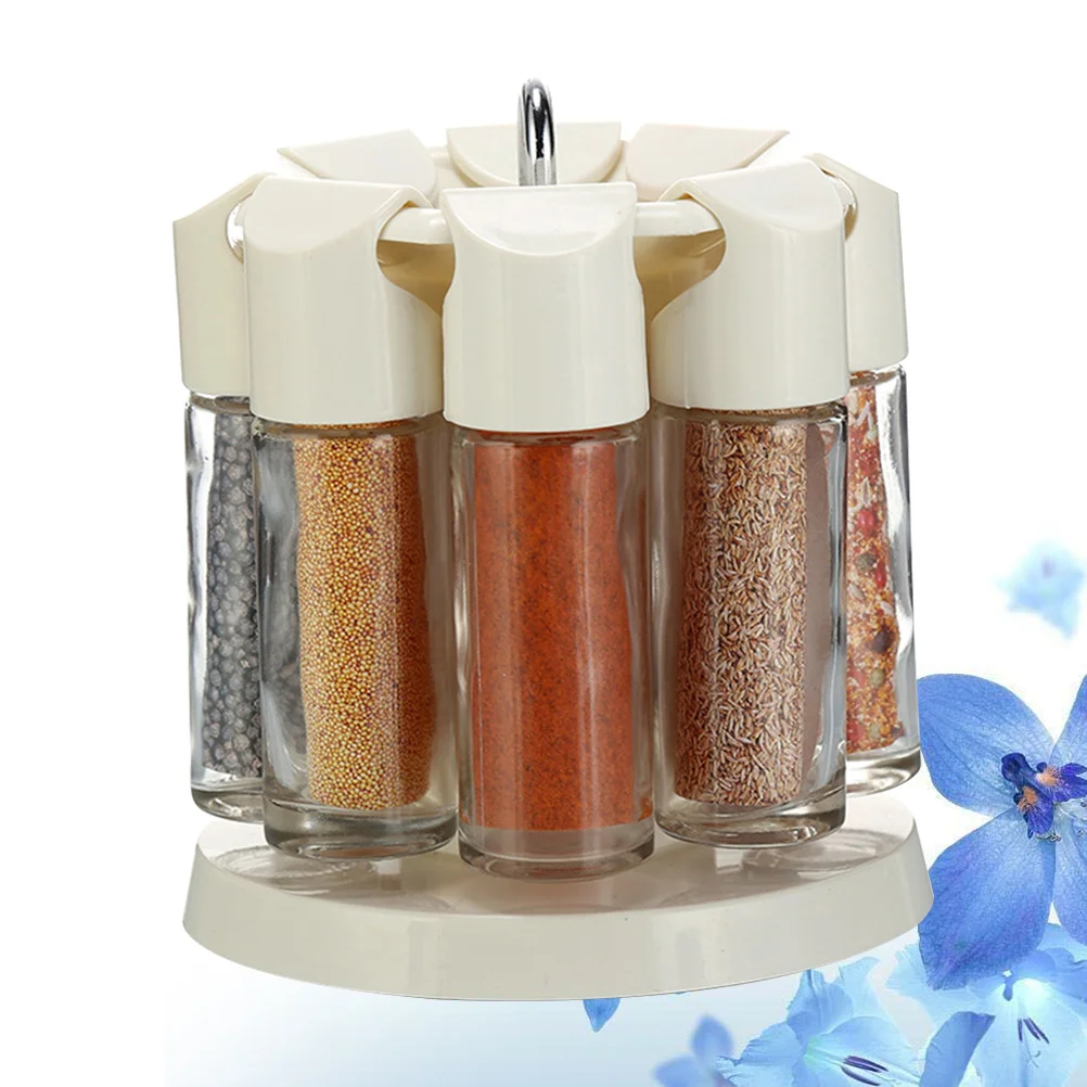 1Set 9-in-1 Spice Shaker Set Rotating Cruets Kitchen Seasoning Bottles for Barbecue Salt Pepper Sugar Rotating Cruets