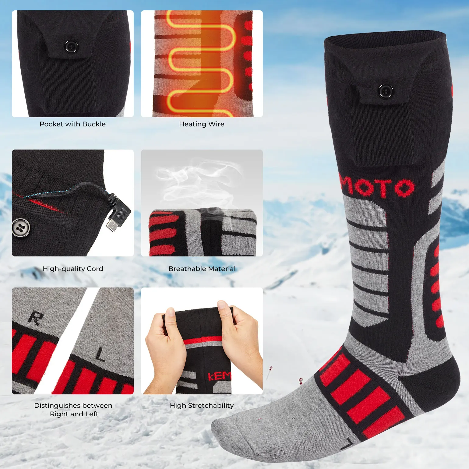 KEMIMOTO Replacement Heated Socks Thickened Unisex Winter Outdoor Warm Socks Battery Not Included Motorcycle Riding