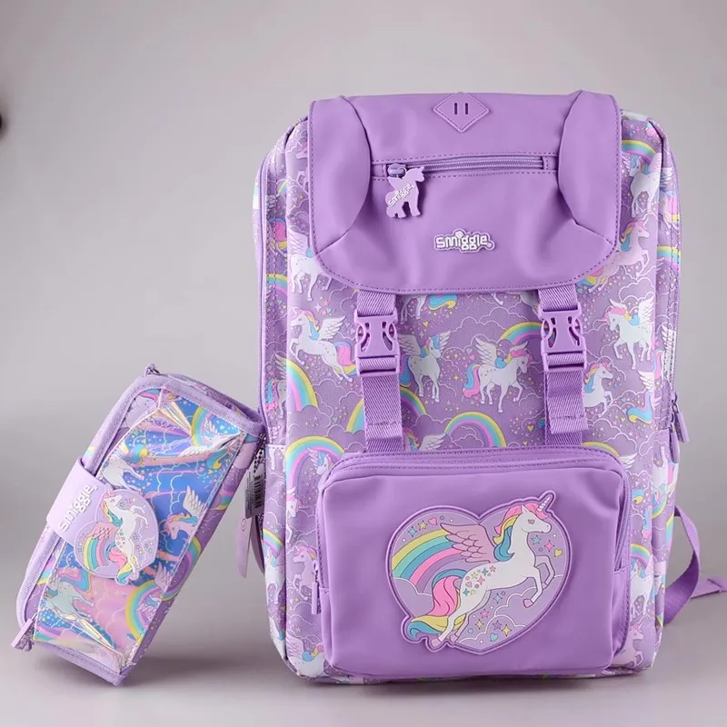 Oryginalny australijski Smiggle Purple Rainbow Horse plecak miękki piórnik zestaw przyborów studenckich o dużej pojemności prezent dla dzieci