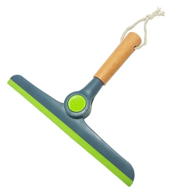 Non Scratch Glass Cleaning Squeegee Rotating Soft Silicone Wiper Smooth Wooden Handle for Car Home Bathroom Cleaning Use