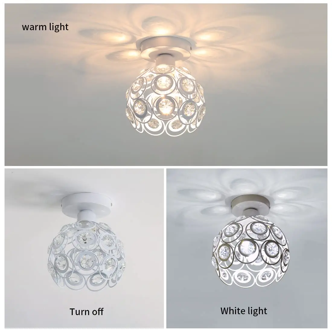 Crystal Ceiling Light,Modern White Ceiling Light,E27 Semi-flush Mount Crystal Chandelier Suitable for Indoor Lighting,Bedroom