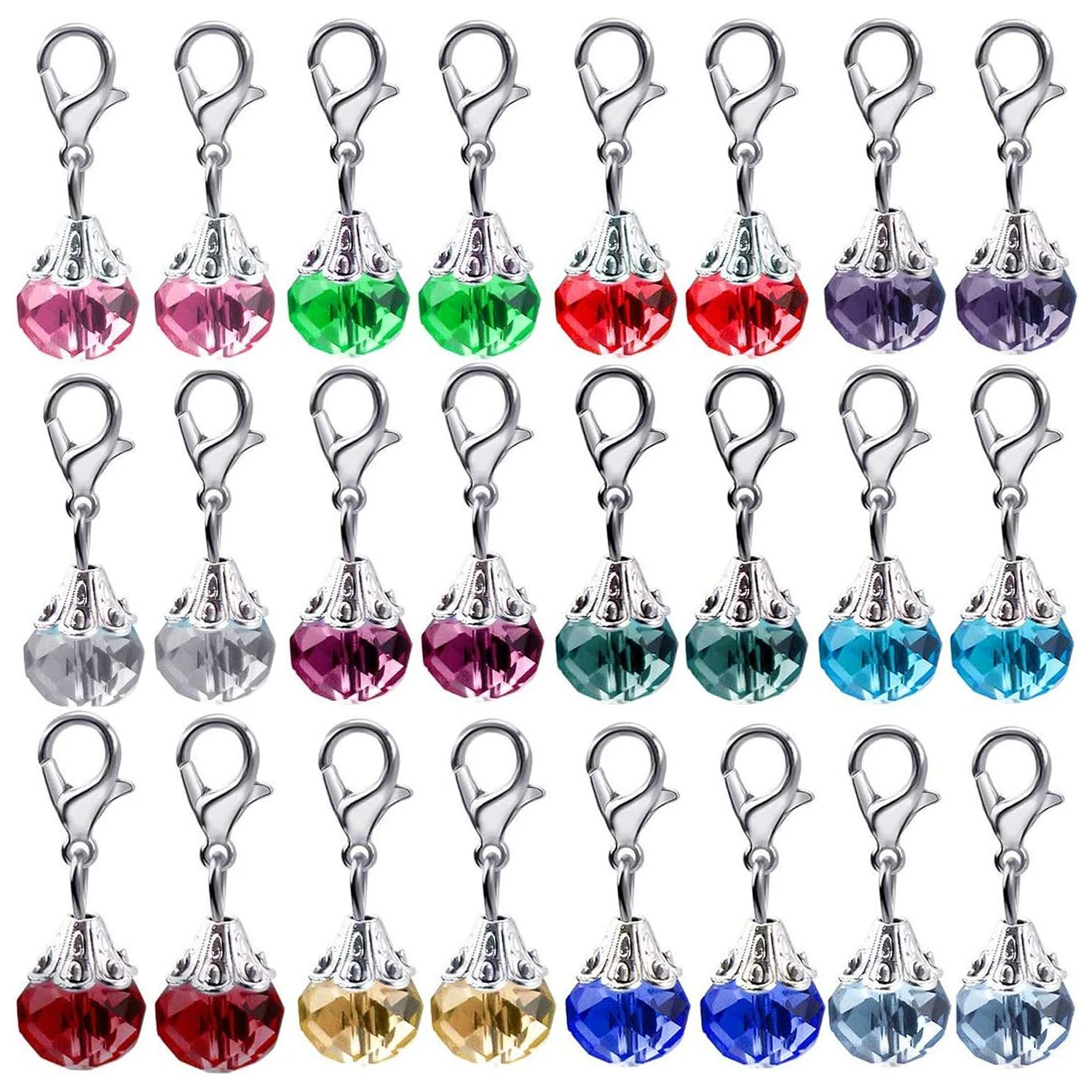 

Clip on Charms,24 Pieces Crystal Dangle Charms Pendant with Lobster Claw Clasp for Jewellery Making - 12 Colors